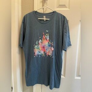 Women's Blue Graphic Tee with Disney Castle Design